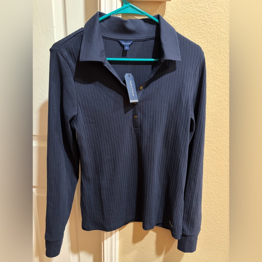 Nautica Dark Blue Ribbed Polo Shirt